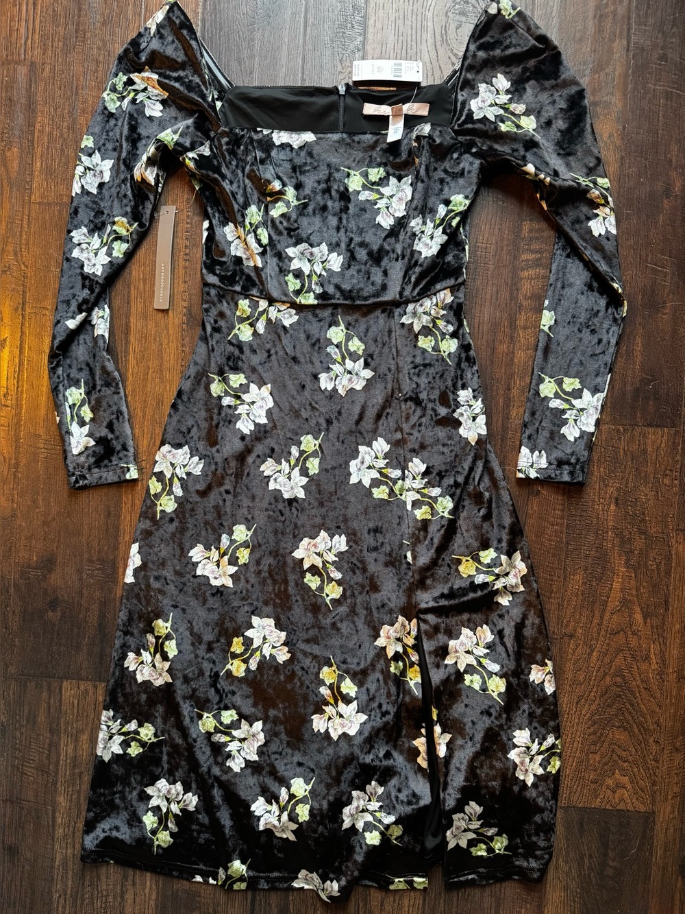 Hutch by Anthropology Black Velvet Floral Dress